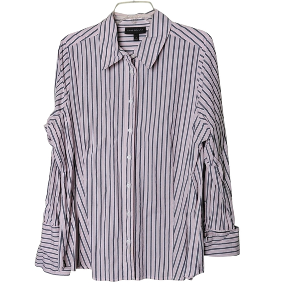 Lane Bryant Pink, Gray & White Striped Button Down Long Sleeve Shirt Size 16 - Picture 1 of 6